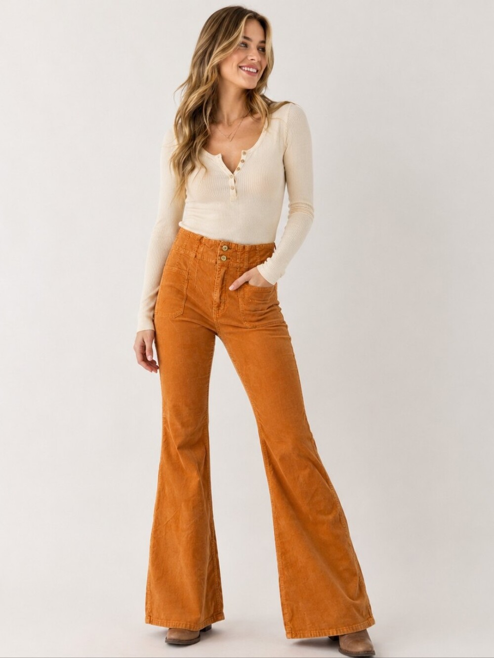 Free People We The Free Corduroy Flare Pants Women's Size 29 Orange High Rise
